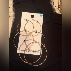 Forever 21 Gold Hoop Earring Set - 3 Pairs